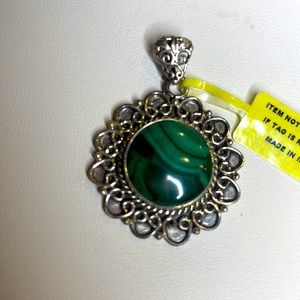 African Malachite Sterling Silver Pendant